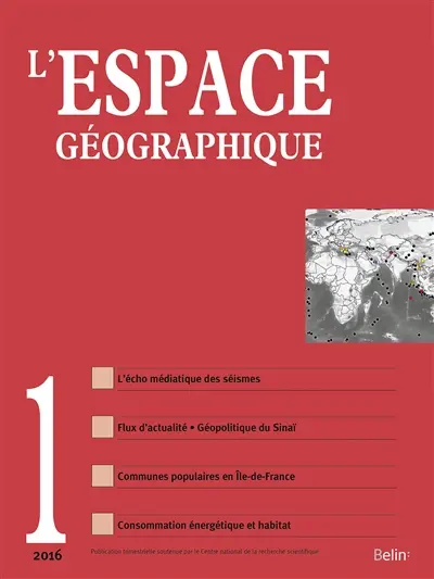 Espace géographique, n° 1 (2016). Géographie et médias