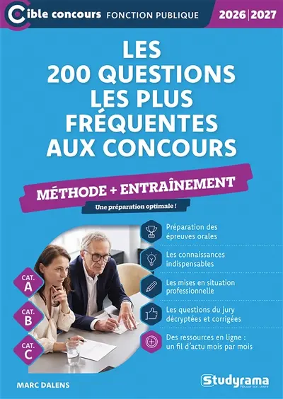 Les 200 questions les plus fréquentes aux concours, cat. A, cat. B, cat. C : méthode + entraînement : 2026-2027