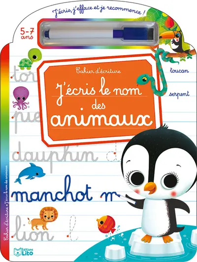 J'écris le nom des animaux : cahier d'écriture