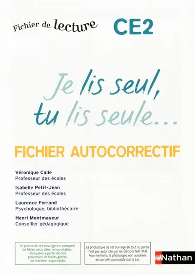 Je lis seul, tu lis seule CE2 : fichier autocorrectif
