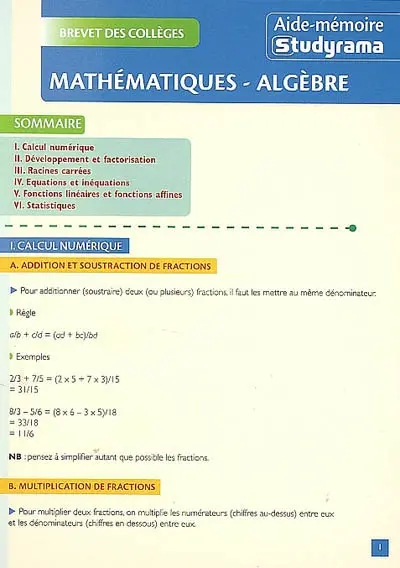 Mathématiques, algèbre