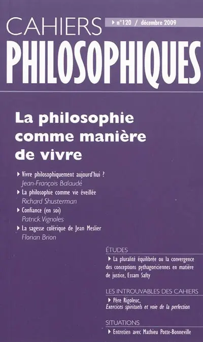 Cahiers philosophiques, n° 120. La philosophie comme manière de vivre