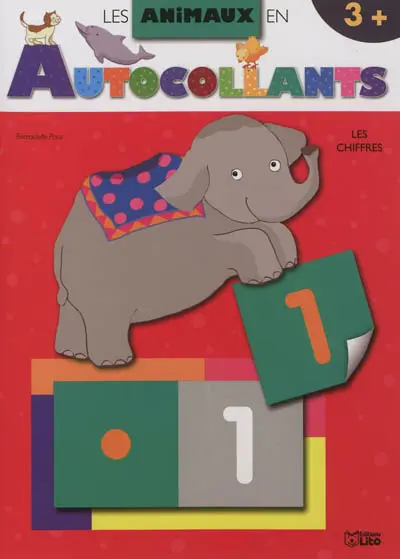 Les animaux en autocollants : les chiffres : couverture éléphant