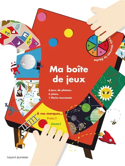 Ma boîte de jeux : 6 jeux de plateau, 6 pions, 1 flèche tournante