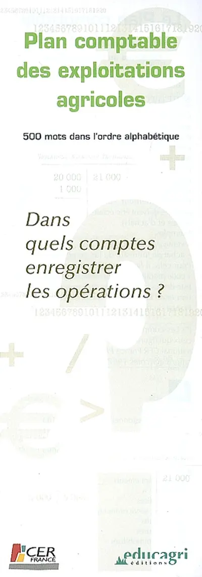 Plan comptable des exploitations agricoles : 500 mots dans l'ordre alphabétique : dans quels comptes enregistrer les opérations
