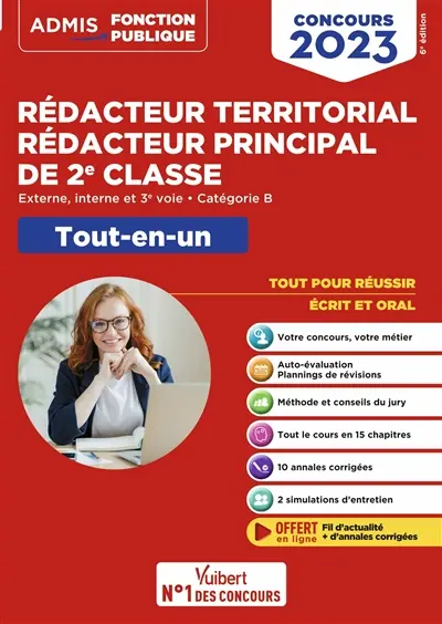 Rédacteur territorial, rédacteur principal de 2e classe : externe, interne, 3e voie, catégorie B : tout-en-un, concours 2023