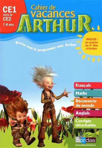 Arthur cahier de vacances CE1 vers le CE2, 7-8 ans