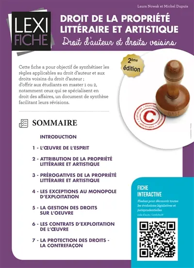 Droit de la propriété littéraire et artistique : droit d'auteur et droits voisins