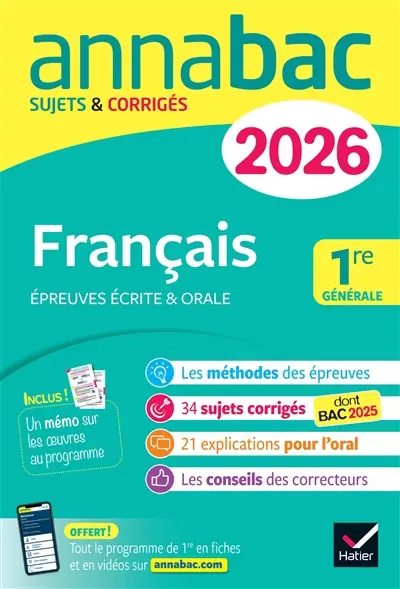 Français 1re générale : épreuves écrite & orale : sujets & corrigés 2026