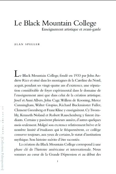 Le Black Mountain college : enseignement artistique et avant-garde