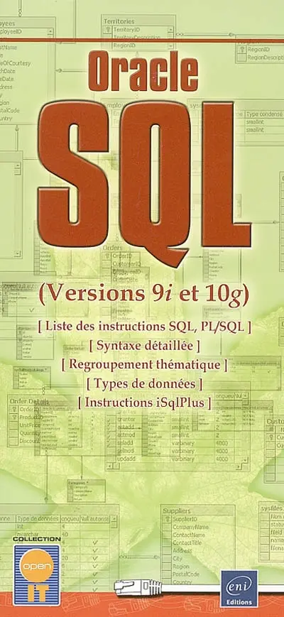 Oracle SQL : versions 9i et 10g : liste des instructions SQL, PL-SQL, syntaxe détaillée, regroupement thématique, types de données, instructions iSqlPlus