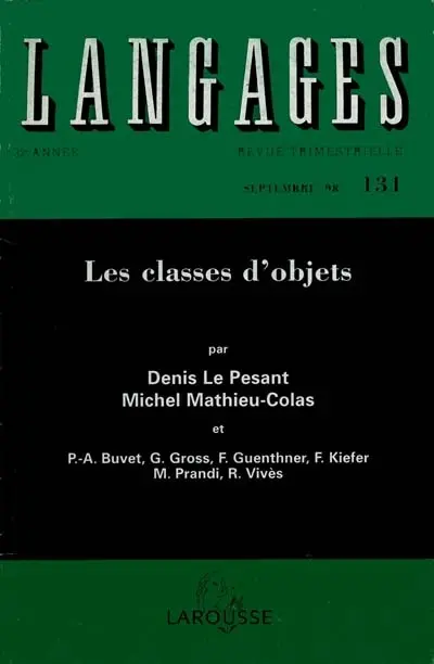 Langages, n° 131. Les classes d'objet