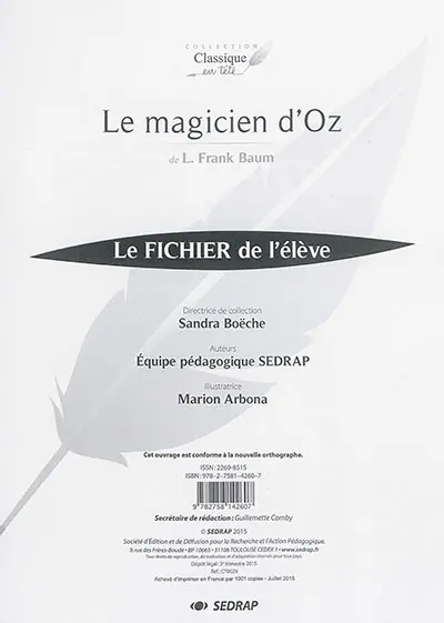 Le magicien d'Oz, de L. Frank Baum : le fichier de l'élève