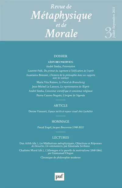 Revue de métaphysique et de morale, n° 3 (2021). Léon Brunschwicg