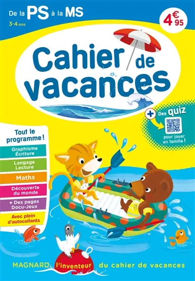 Cahier de vacances de la PS à la MS, 3-4 ans : tout le programme !