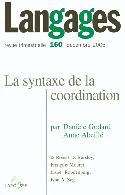 Langages, n° 160. La syntaxe de la coordination
