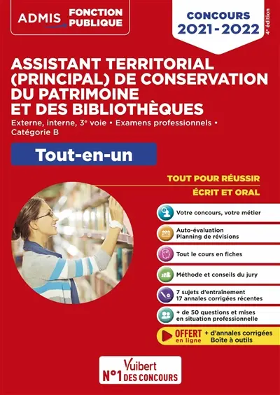 Assistant territorial (principal) de conservation du patrimoine et des bibliothèques : externe, interne, 3e voie, examens professionnels, catégorie B : tout-en-un, concours 2020-2021