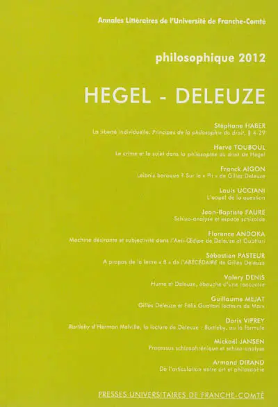 Philosophique, n° 2012. Hegel-Deleuze