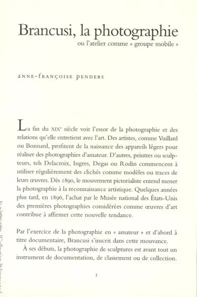 Brancusi, la photographie ou L'atelier comme groupe mobile