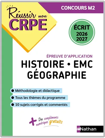Histoire, EMC, géographie : épreuve d'application, concours M2 : écrit 2026-2027