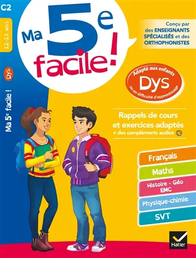Ma 5e facile ! : adapté aux enfants dys ou en difficulté d'apprentissage : rappels de cours et exercices adaptés