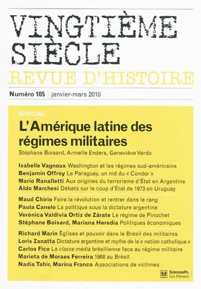 Vingtième siècle, n° 105. L'Amérique latine des régimes militaires