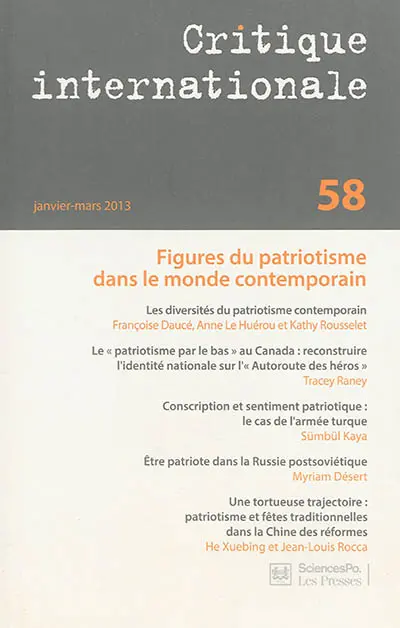 Critique internationale, n° 58. Figures du patriotisme dans le monde contemporain
