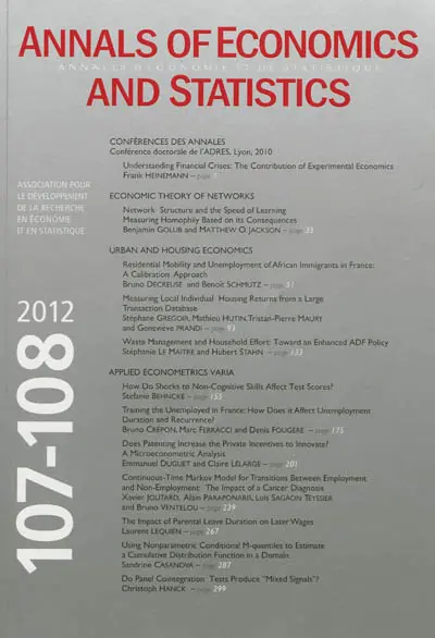 Annals of economics and statistics, n° 107-108