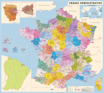 ****FRANCE ADMINISTRATIVE PLASTIFIEE 80 CM X 90 CM