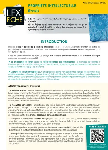 Propriété intellectuelle : brevets